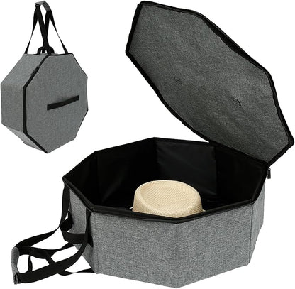 Hat Box for Travel, Crush Proof Hat Box Storage Bag Cowboy Cap Hat, Collapsible Hats Case Organizer Bag Container for Closet with Handles Hat Boxes for Women & Men Storage Carrier with Cardbord