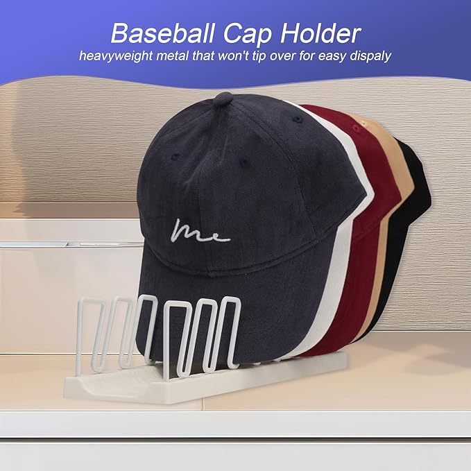 Hat Rack for Metals Baseball Caps | 14-Caps Organizer Stand | Space-Saving Design for Bedroom, Wardrobe, Office | Durable & Rust-Free Hat Holder, White 2 Pack
