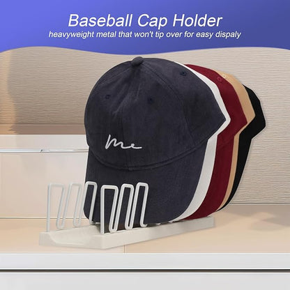 Hat Rack for Metals Baseball Caps | 14-Caps Organizer Stand | Space-Saving Design for Bedroom, Wardrobe, Office | Durable & Rust-Free Hat Holder, White 2 Pack