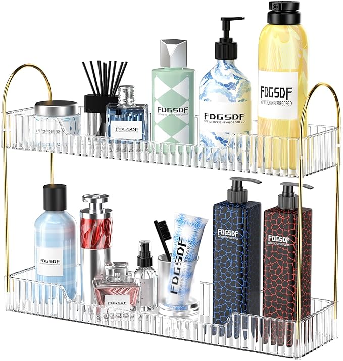 GTI Narrow Bathroom Organizers and Storage, 2 Tier Rectangle Makeup Counter Organizer, Perfume Cosmetics Skincare Vanity Organizers, Dresser Countertop Organizer for Women (Clear)