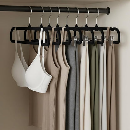 30 Pack Black Velvet Pants Hangers Non Slip, Space Saving Slim Clothes Hanger with 30 Hooks, Strong Durable Flocked Hanger with 360° Swivel Hook for Closet, Jeans, Shirts, Bras, Shorts