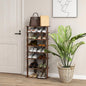 BETTARY 8 Tier Vertical Shoe Rack, Narrow Wooden Corner Shoe Organizer for Small Spaces, Removable Shelves, Anti-toppling Device, Shoe Tower for Entryway, Closet, Bedroom (Rustic Brown, Double Row)