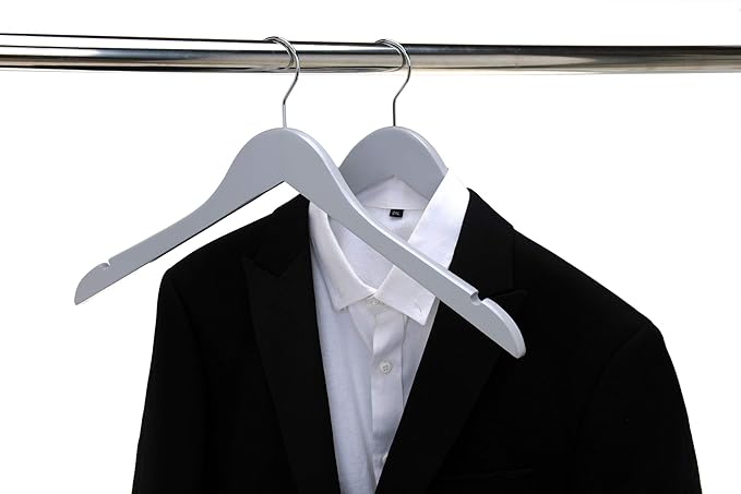 Quality Semi Curved Grey Wooden Suit Hangers, 80-Pack Smooth Finish Solid Wood Coat Hanger with Swivel Hook, Jacket, Pant, Dress Clothes Hangers Gray, 80
