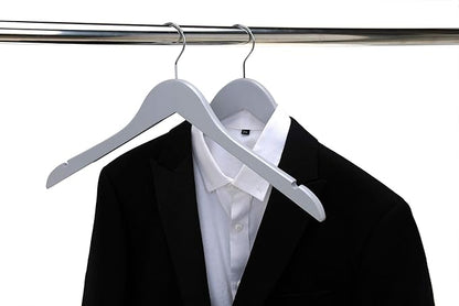 Quality Semi Curved Wooden Suit Hangers, 10-Pack Smooth Finish Solid Wood Coat Hanger with Swivel Hook, Jacket, Pant, Dress Clothes Hangers (Gray, 10)