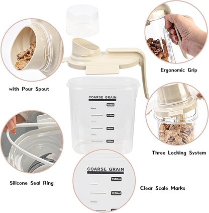 Cereal Containers Storage with Pour Plastic Cereal Storage Container Dispenser Airtight Food Storage Containers with Lids BPA-Free Canisters Sets for Kitchen Pantry Organizers, 1.5L 4 Piece