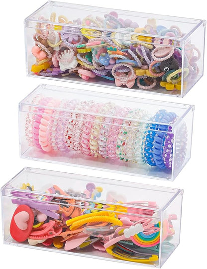 3 Pack Qtip Organizer Container with Lid, Plastic Bathroom Vanity Storage Canister for Cotton Swabs and Balls, Makeup Sponges, Hair Clips, Clear Counter and Desk Drawer Holder