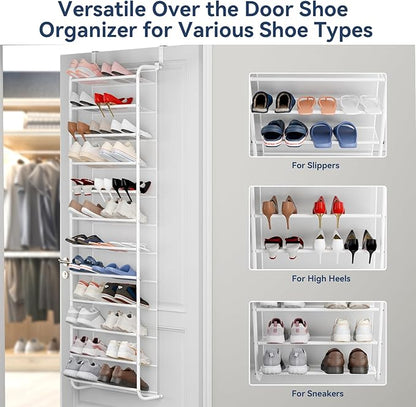 Whitmor 36 Pair Over The Door Shoe Organizer, 12 Tier Hanging Shoe Organizer, Heavy Duty Metal & Mesh Shoe Holder, Hanging Shoe Rack for Closet Organizer & Storage, 74"L x 21.7"W x 7.5"H, Matt White