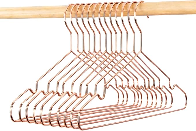 Rose Gold Adult Metal Wire Clothes Hangers, 16.5" Metal Hangers for Clothes Strong Hangers, 60 Pack Space Saving for Coat Suit Bridal Boutique Dress Closet Dorm Clothing Rack