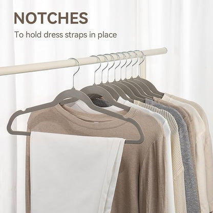Premium Velvet Hangers 30 Pack, Non-Slip Suit Clothes Hangers, 360 Degree Swivel Hooks and Slim Profile to Maximize Closet Space Grey/Silver