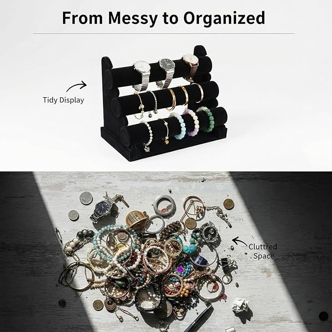 3 Tier Bracelet Holder Display, Velvet Watch Organizer Stand for Selling, Detachable Jewelry Racks for Vendors(Black)