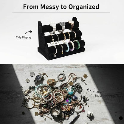 3 Tier Bracelet Holder Display, Velvet Watch Organizer Stand for Selling, Detachable Jewelry Racks for Vendors(Black)