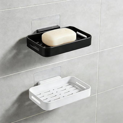 Shower Soap Dish Soap Bar Holder, 2 Pcs Soap Holder for Shower Wall, Plastic No Drill Adhesive Mount Removable Soap Saver Sponge Holder for Bathroom Kitchen Sink, White