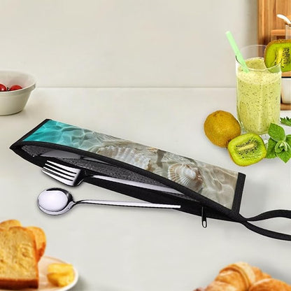 COEQINE Starfish Utensil Holder For Kitchen Travel Portable Cutlery Pouch Metal Straws Case With Handles Portable Small Storage Bag for Fork Spoon Knife Organizer Holder for Pcnic Outdoor