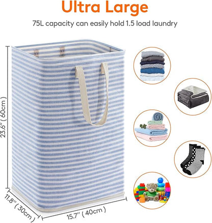 Lifewit 3 Pack Laundry Basket 80L Each, Collapsible Clothes Hamper with Reinforced Handles, Freestanding Waterproof Design for Bedroom and Laundry Room, Blue 240L Total