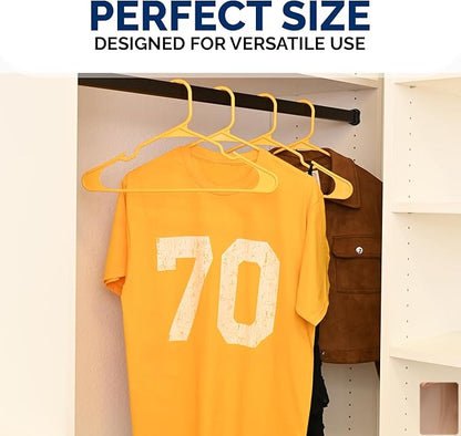 Closetselect Plastic Hangers 50 Pack - Space Saving Clothes Hangers, Made in USA, Durable & Strong Plastic Shirt & Coat Hanger with Notches & Shoulder Grooves, Non-Slip Hangers | Scoreboard Yellow