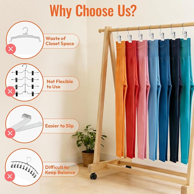 30 Pack Pants Hangers with Clip, Legging Organizer for Closet, Yoga Pants Hangers, Space Saving Hanging Closet Organizer and Storage for Socks, Panties, Underwear, Pants and Jeans (Beige)