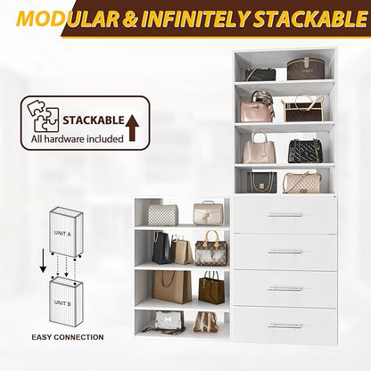 31.5" Wide 4 Drawer Tower Modular Closet System, Closet Storage Organizer with 4 Drawers, White