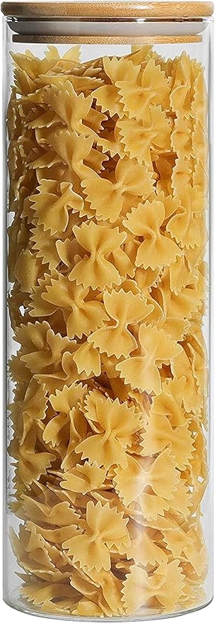 Cestari Pasta Storage Jars: Spaghetti Container Glass Pasta Jar with Bamboo Lid, Airtight Dry Food Storage Kitchen Canister for Snacks, Macaroni, Rotini, Noodles, Candy, and More; 1100 ml, 11.5 inches