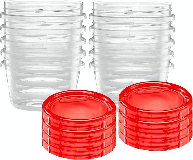 ELEGANT DISPOSABLES (16 Ounce 20 Pack) Twist cap Containers Clear Bottom With Red Top Screw on Lids Twist Top Food Storage Freezer Containers