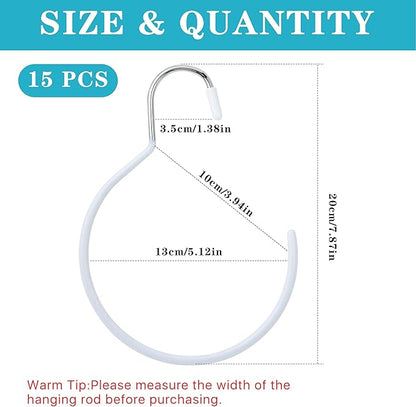 Scarf Ring Hangers, 15 Pcs Non-Slip Belt Rack Tie Hanging Hooks Closet Accessories Scarf Organizer Storage Holders for Ties Scarves Belts Tank Tops Pashminas (White)