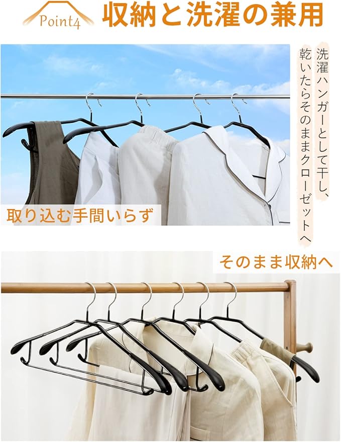 Titiroba YJ-02-H-6 Hanger, Suit, Coat, Jacket, Non-Slip, Non-Slip, Non-Slip, Non-Slip, Non-Slip, Stylish, Set of 6, Black