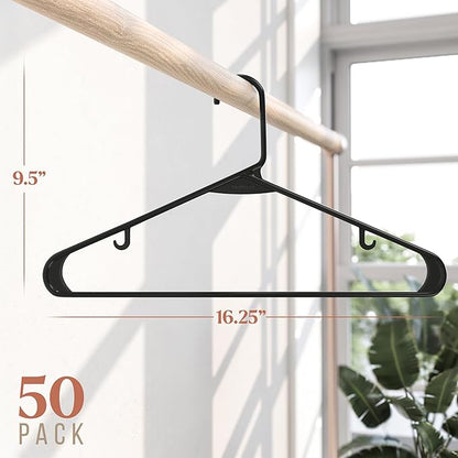 Plastic Hangers 50 Pack Black - Clothes Hangers - Makes The Perfect Coat Hanger and General Space Saving Hangers for Closet and New Apartment Essentials - Percheros Ganchos para Colgar Ropa Hangars