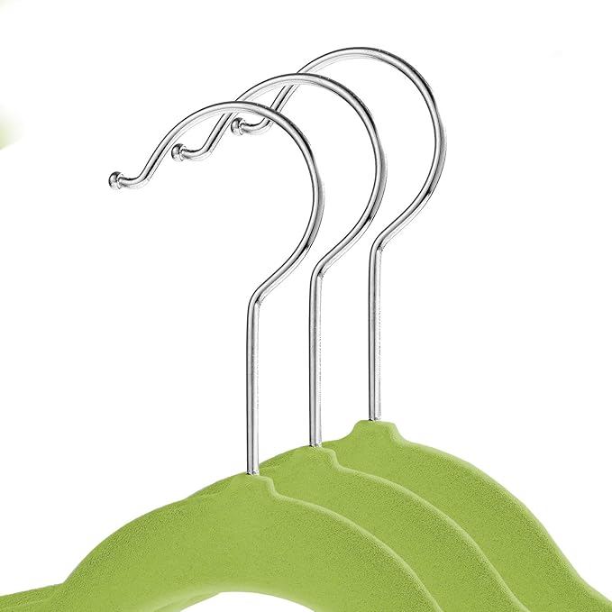 Casafield 50 Velvet Kid's Hangers - 14" Size for Children's Clothes - Lime Green