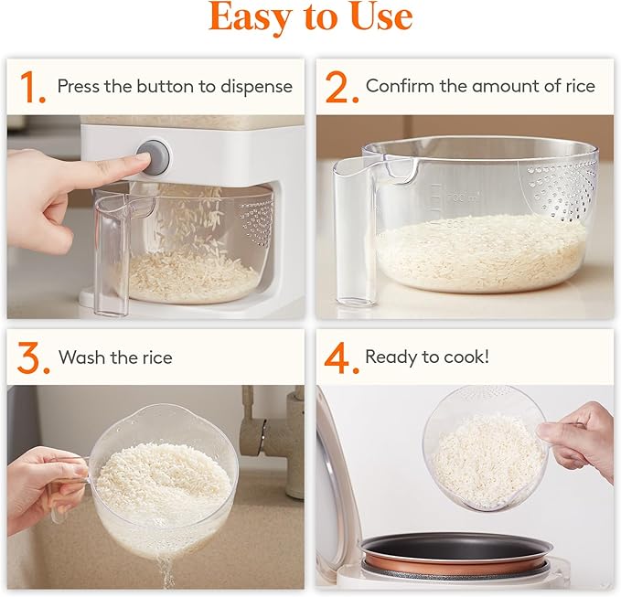 Lifewit 2 Pack Rice Dispenser 25 Lbs(11.3kg), Rice Storage Container Sealed Moisture Proof with Measuring Cup for Kitchen Pantry Household, BPA-Free, Clear