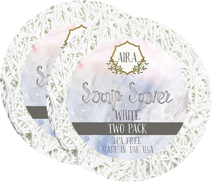 Aira Soap Saver - Dish & Holder Accessory - BPA Free Shower & Bath Holder - Drains Water, Circulates Air, Extends Soap Life - Fits All Dish Sets - Round White - 2 Pack