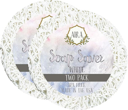 Aira Soap Saver - Dish & Holder Accessory - BPA Free Shower & Bath Holder - Drains Water, Circulates Air, Extends Soap Life - Fits All Dish Sets - Round White - 2 Pack