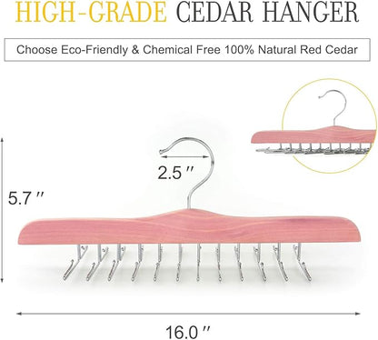 TOPIA HANGER American Red Cedar Wooden Tie Racks for Closet, 24 Tie Hangers Organizer, High-Grade Space Saving Necktie Holder for Storage and Display Bra, Tank Top, Camisole (1-Pack) CT14T