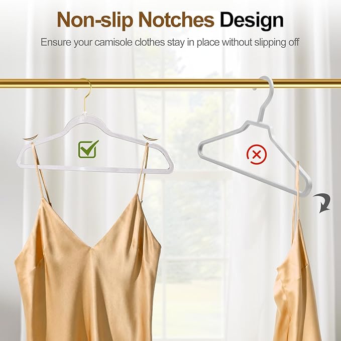 FUDESY Clear Plastic Hangers 50 Pack, Acrylic Clothes Hangers with Gold Glitter, Heavy Duty Hangers, Space Saving, Ultra Slim, 360° Swivel Hook, Non-Slip Notches, for Coats, Suits, Dress, Pants