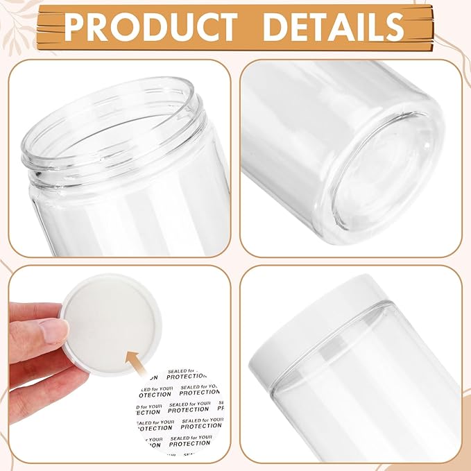 20 Pcs Plastic Jars with Lids 20 oz Plastic Food Storage Jar Spaghetti Containers Cylinder Containers with Screw on Lids for Dry Goods, Spice, Noodles, Spices and More(White)