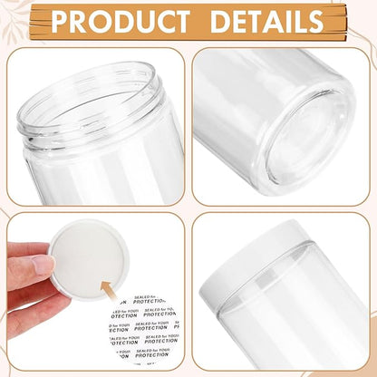 20 Pcs Plastic Jars with Lids 20 oz Plastic Food Storage Jar Spaghetti Containers Cylinder Containers with Screw on Lids for Dry Goods, Spice, Noodles, Spices and More(White)