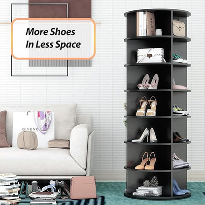 Rotating Shoe Rack, 7-Tier Spinning Shoe Rack, Free Standing Rotating Shoe Rack Tower 360°, Easy to Assemble, Space-Saving Revolving Shoe Organizer for Entryway - Black