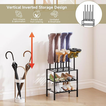 Boot Rack for Tall Boots Organizer,3-Tier Multiuse Shoe Rack and Boot Storage Rack,for Tall Boots,Sneakers,High-Heel (Black, 3-Tier-Short)