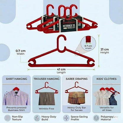 Sturdy Polypropylene Hanger, Pack of 6, Red