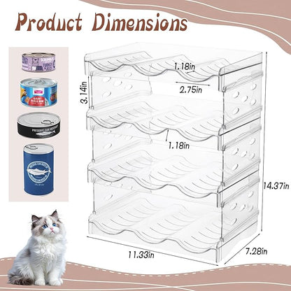 Cat Food Can Organizer, 4 Tier Can Organizer for Pantry, Transparent Acrylic Cat Food Storage Container Holds 72 (3.5oz) Cans, Can Rack Organizer for Countertop Kitchen Cabinet