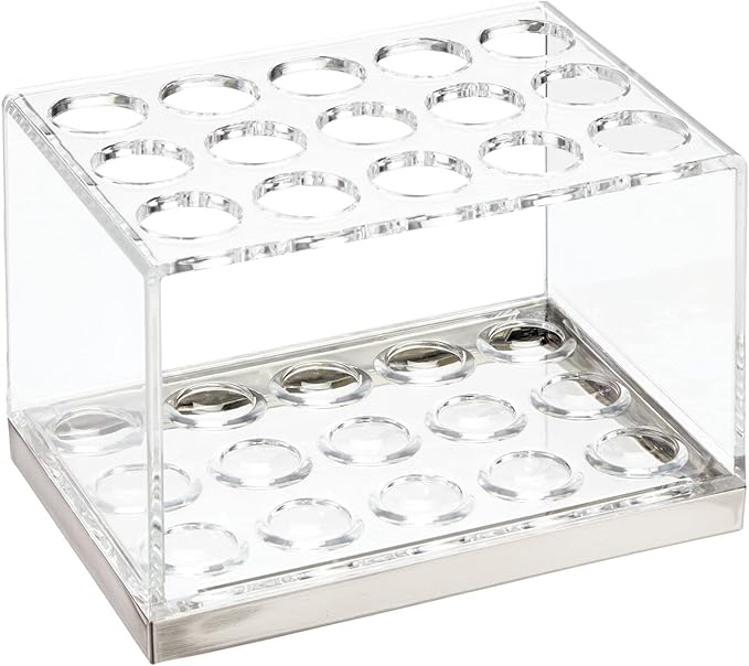 mDesign Plastic Makeup Brush Storage Organizer with 15 Slots for Bathroom Countertop, Vanity to Hold Eye/Lip Pencils, Lip Gloss, Liners, Lipstick - Clear/Brushed