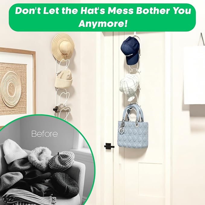 LINFIDITE 15 PCS Baseball Hat Rack Hanger Holder Organizer Multi Hook Wall Mounted Over Door Cap Display Storage Rack Cap Holder, Closet HangingStorage Rack w Hanging Hook White