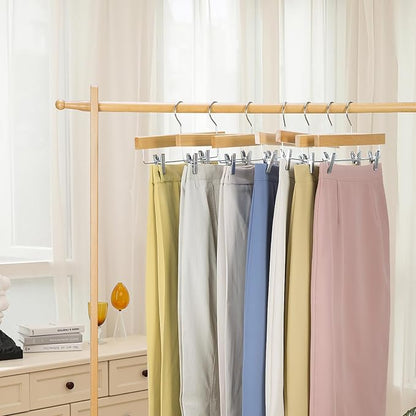Nature Smile Deluxe Wooden Pants Hangers,Solid Lotus Wood Jeans Skirt Hanger with Clips Anti-Rust Hook Pack of 28（Natural）