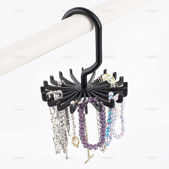 AUEAR, 8 Pack 360 Degree Rotating Scarf Hanger 20 Hooks Twirl Plastic Ties for Women Men Home Bedroom Supplies (Black)