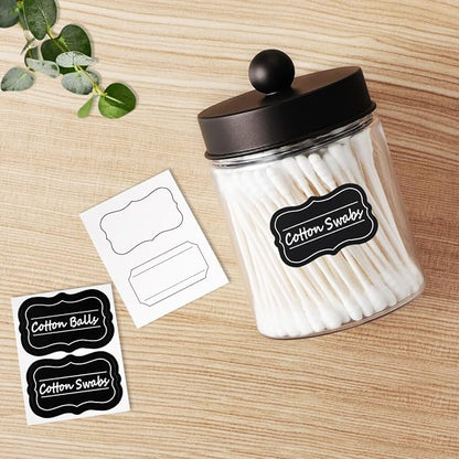 Amolliar Farmhouse Decor Qtip Holder Dispenser for Cotton Swabs,Balls, Cotton Pads, Floss - Clear Plastic Apothecary Jar for Bathroom Canister Storage, Vanity Countertop Makeup Organizer-Bronze (2)