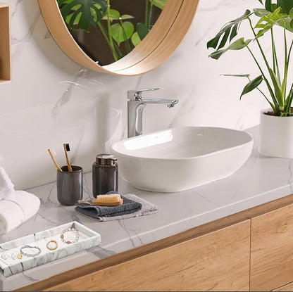 2 Silicone Bathroom Counter Tray, 7.8" x 3.9" & 11.8" x 5" Vanity Tray, Decorative Kitchen Soap Holder Plate Organizer for Makeup Perfume Candle Key Storage Toilet Tank Sink Table Desk (Marble White)