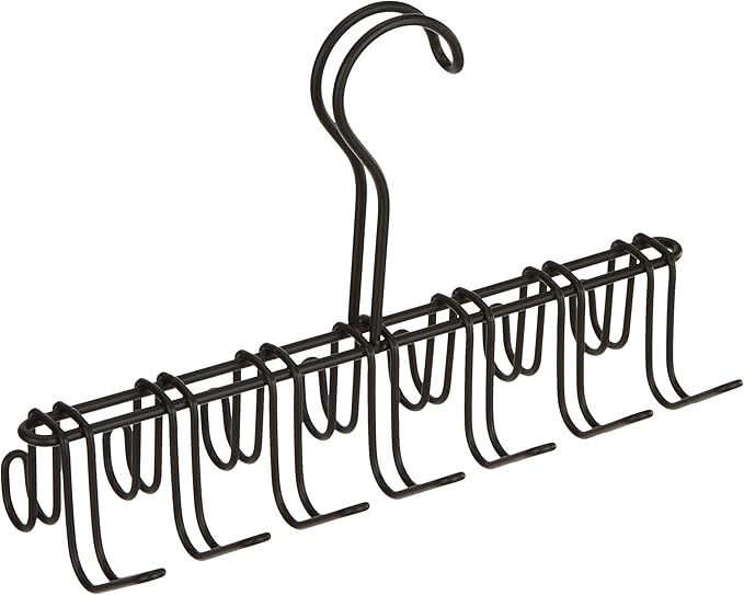 iDesign Classico Metal 14-Hook Horizontal Closet Organizer Rack for Ties, Belts, Hats, Purses, Towels, Jackets, 10.25" x 3.75" x 6.75" - Matte Black