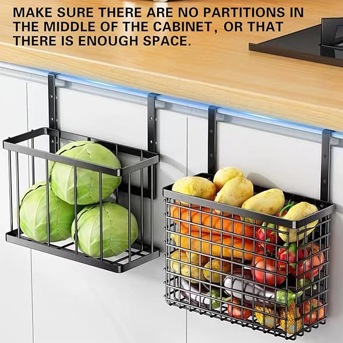 Kitchen Cabinet Door Organizer, 2 Pack Cabinet Door Organizer, Over The Cabinet Door Organizer with Towel Bar & 4 S-Shaped Hooks, Cutting Board Organizer for Cabinet Door, Cabinet Door Basket