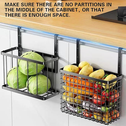 Kitchen Cabinet Door Organizer, 2 Pack Cabinet Door Organizer, Over The Cabinet Door Organizer with Towel Bar & 4 S-Shaped Hooks, Cutting Board Organizer for Cabinet Door, Cabinet Door Basket