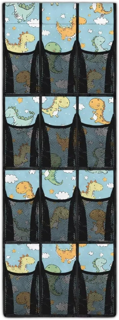 Blue Door Hanging Shoe Organizer 12 Pockets Over The Door Closet Organizer Space Saving Dinosaurs Wall Hanging Storage for Kids Room