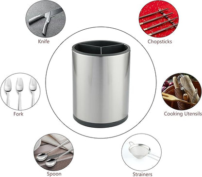 kitchen Utensil Holder Counter, DV Stainless Steel Rotating Cooking Spatula Utensils Holder Caddy (3 Compartment, 360°Rotating)