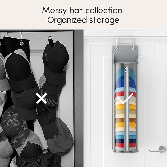 Homsorout Hat Rack for Door and Closet – Large Capacity Hanging Hat Rack Organizer Holds 30-35 Caps, Over the Door Hat Storage Organizer for Bedroom, Entrance or Dorm, 1 Pack, Grey